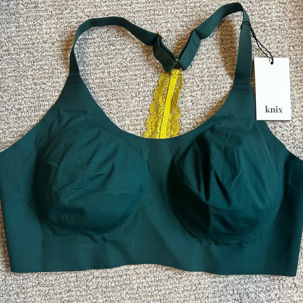 Knix Green Bra with Yellow Lace Detail